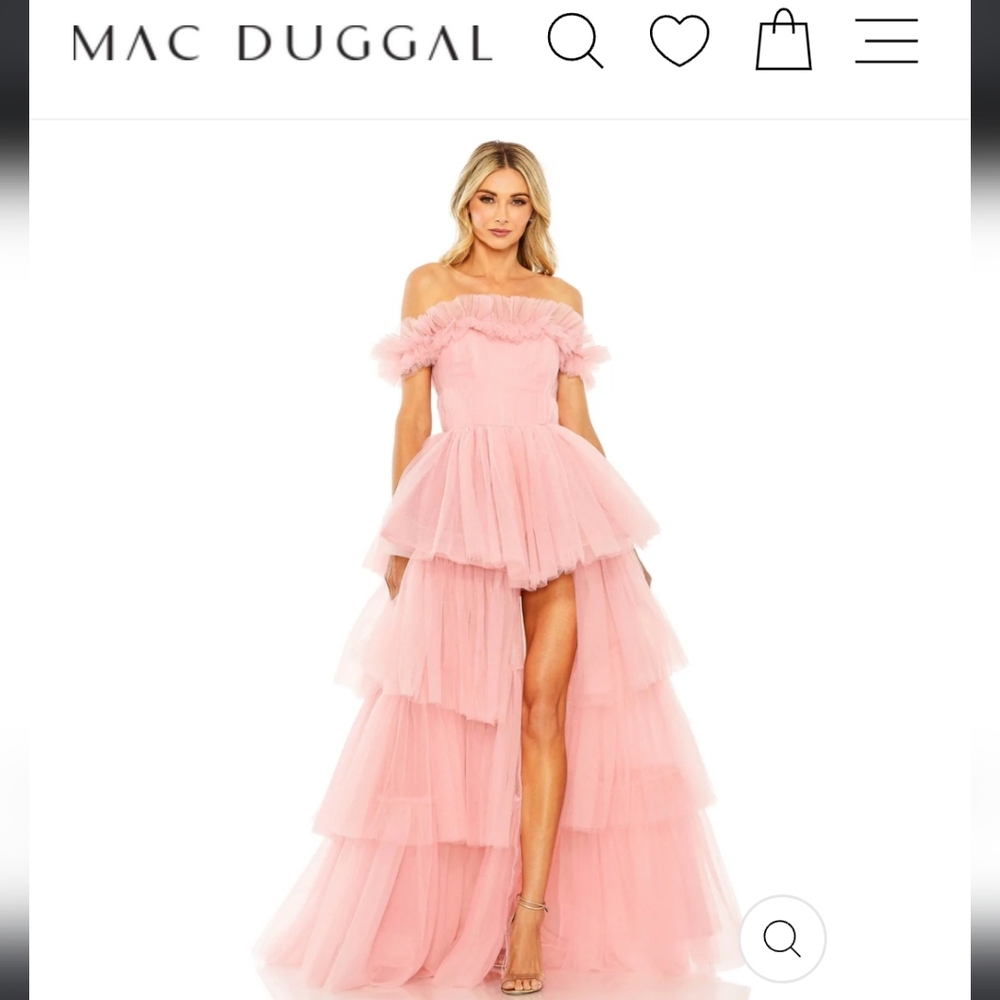 Mac Duggal Off-the-Shoulder High-Low Tulle Gown